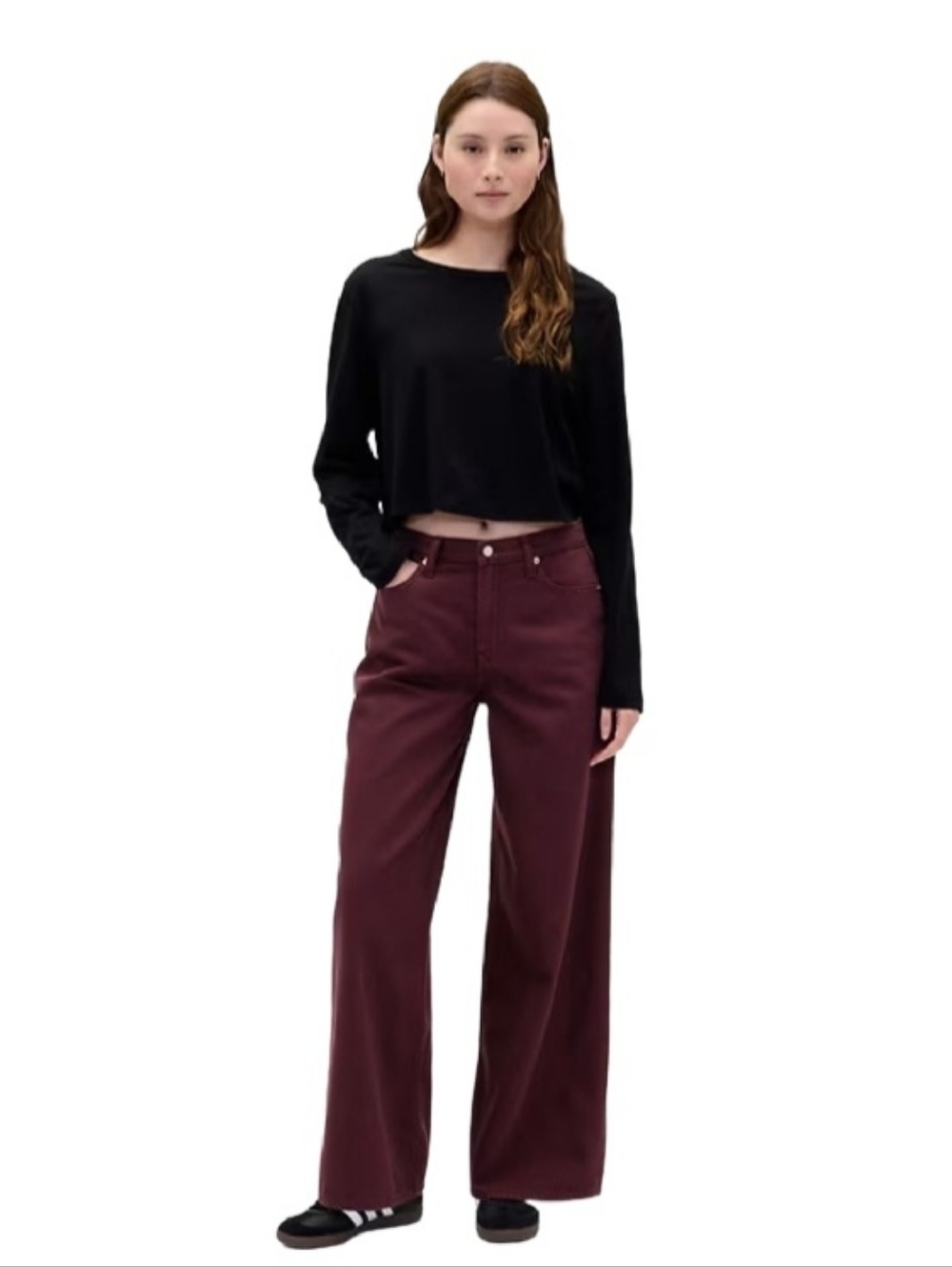 GAP Wide-Leg Mid-Rise Baggy Jeans SZ 29 Bordeaux Ultrasoft Denim Y2k Style